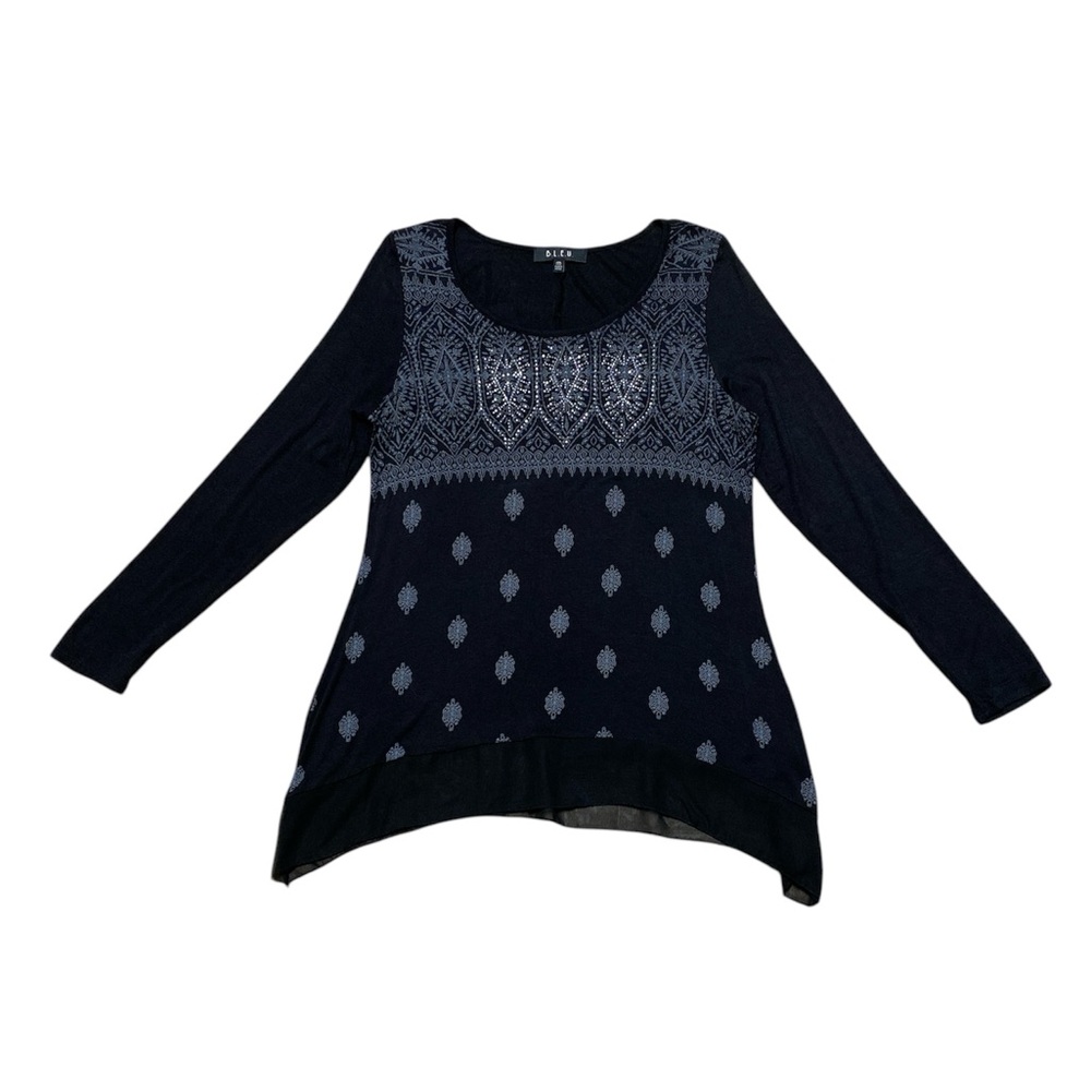 BLEU Long Sleeve Blouse Women’s M Black Rhinestone Shirt Embellished Casual Top